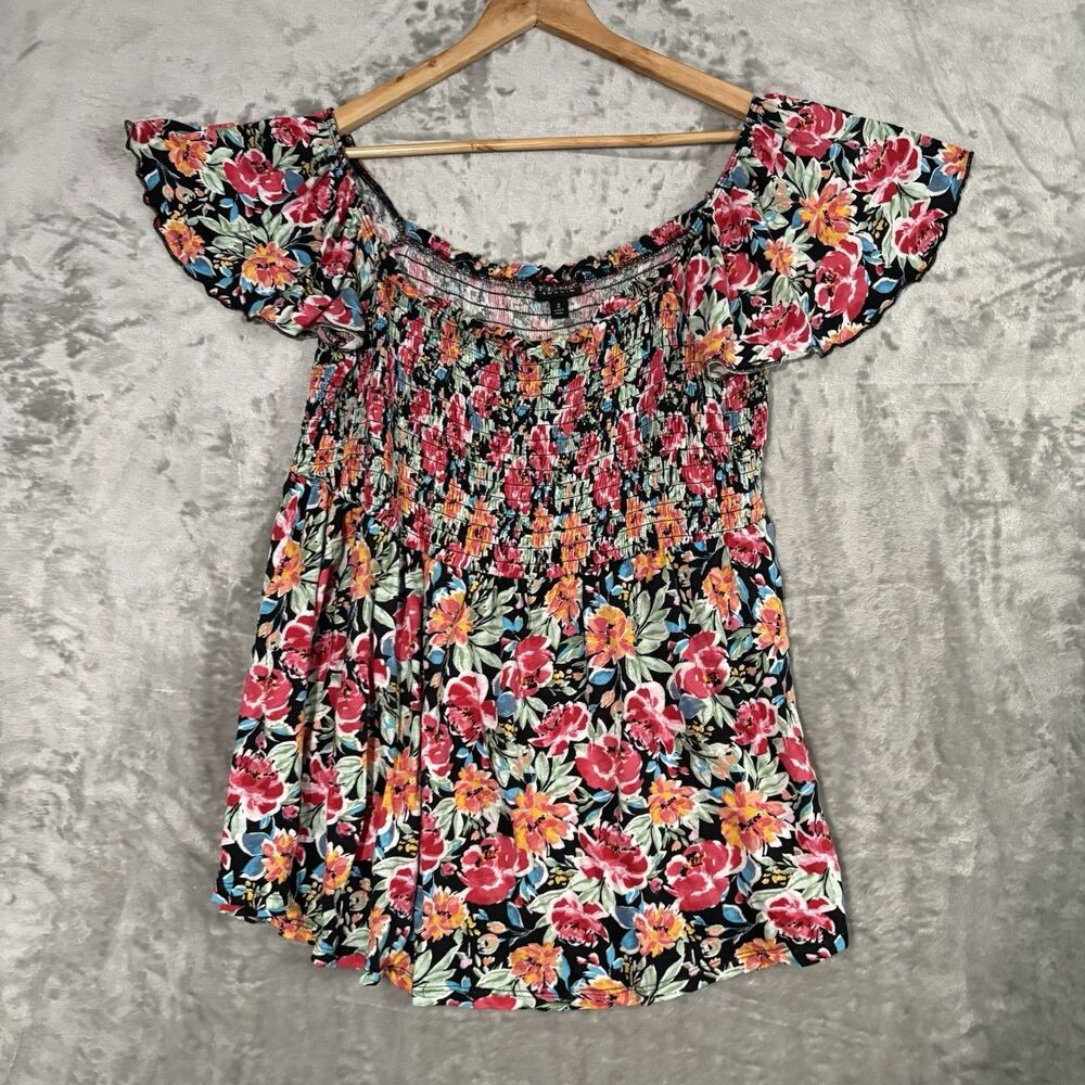 Torrid Floral Smocked Off The Shoulder Top Puff Sleeve 2 Cottagecore Chic Sz 2